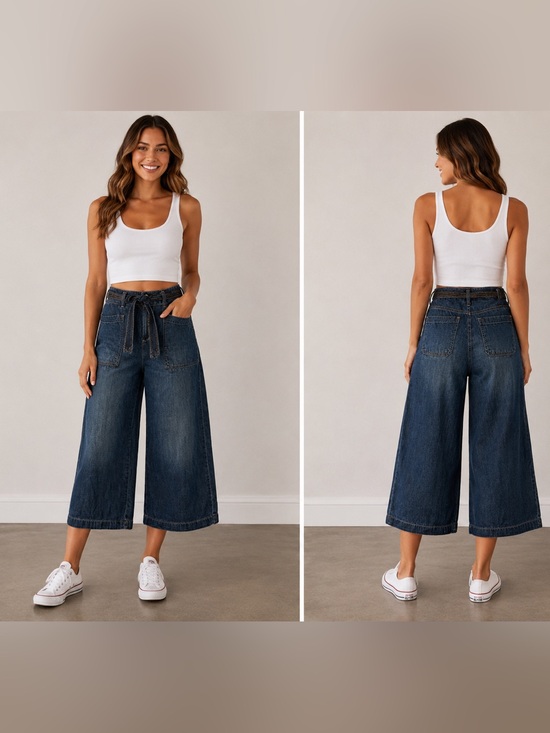 Seven7 Denim - Seven7 Dark Blue Light Tencel Denim Cropped Wide Legged jeans with Gold Logo EUC